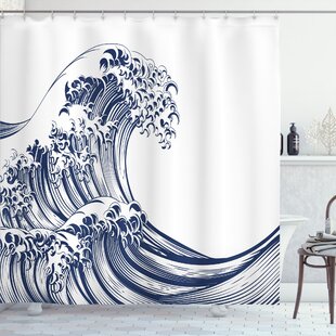 waves on white sand beach Bathroom Shower Curtain 12 Hooks Polyester Waterproof 