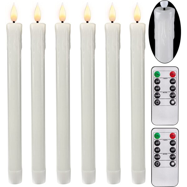 Set of 6 Country LED Burnt Ivory 4.5" Battery Operated TIMER Taper Candles 