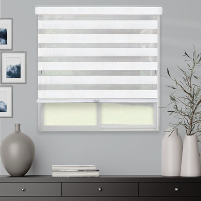 Premium Cordless Zebra Roller Shades - White - Dual Layer - Light Filtering and Room Darkening