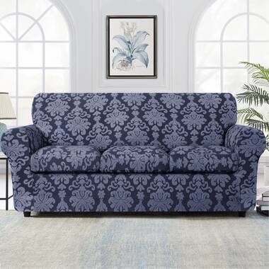 Armchair Loveseat Sofa Seater Coat All-Purpose Universal Couch Cover with Skirt Large, Grayish Blue CHUN YI 1-Piece Stretch Sofa Slipcover Jacquard Damask Elegant Furniture Protector