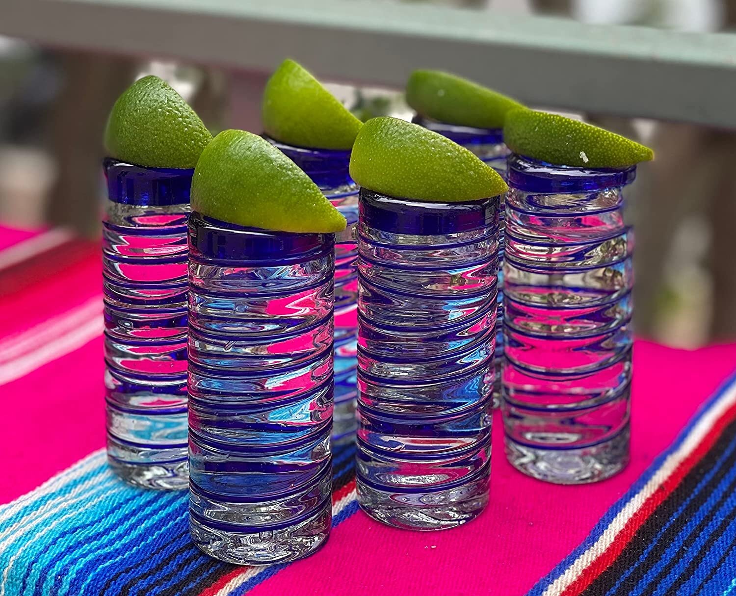 Mexican Shot Glasses hand blown for tequila shot Blue Swirl 2 oz 4 