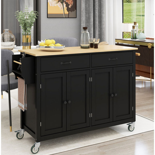 Îlot De Cuisine Mobile 140x45x92,5 Cm Avec Plateau Rabattable, 3