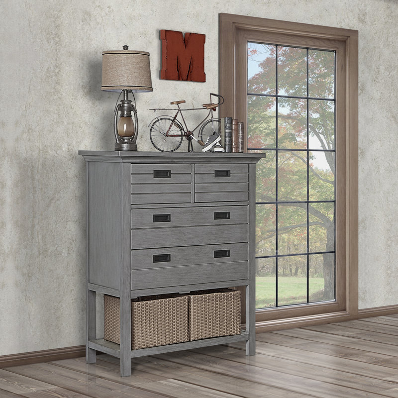 Evolur Waverly Tall Chest with Baskets Weathered White