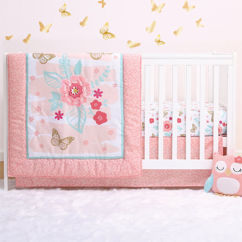 pink and aqua crib bedding