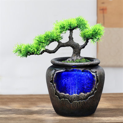 11.81" Tabletop Fountains Desktop With Led Lights