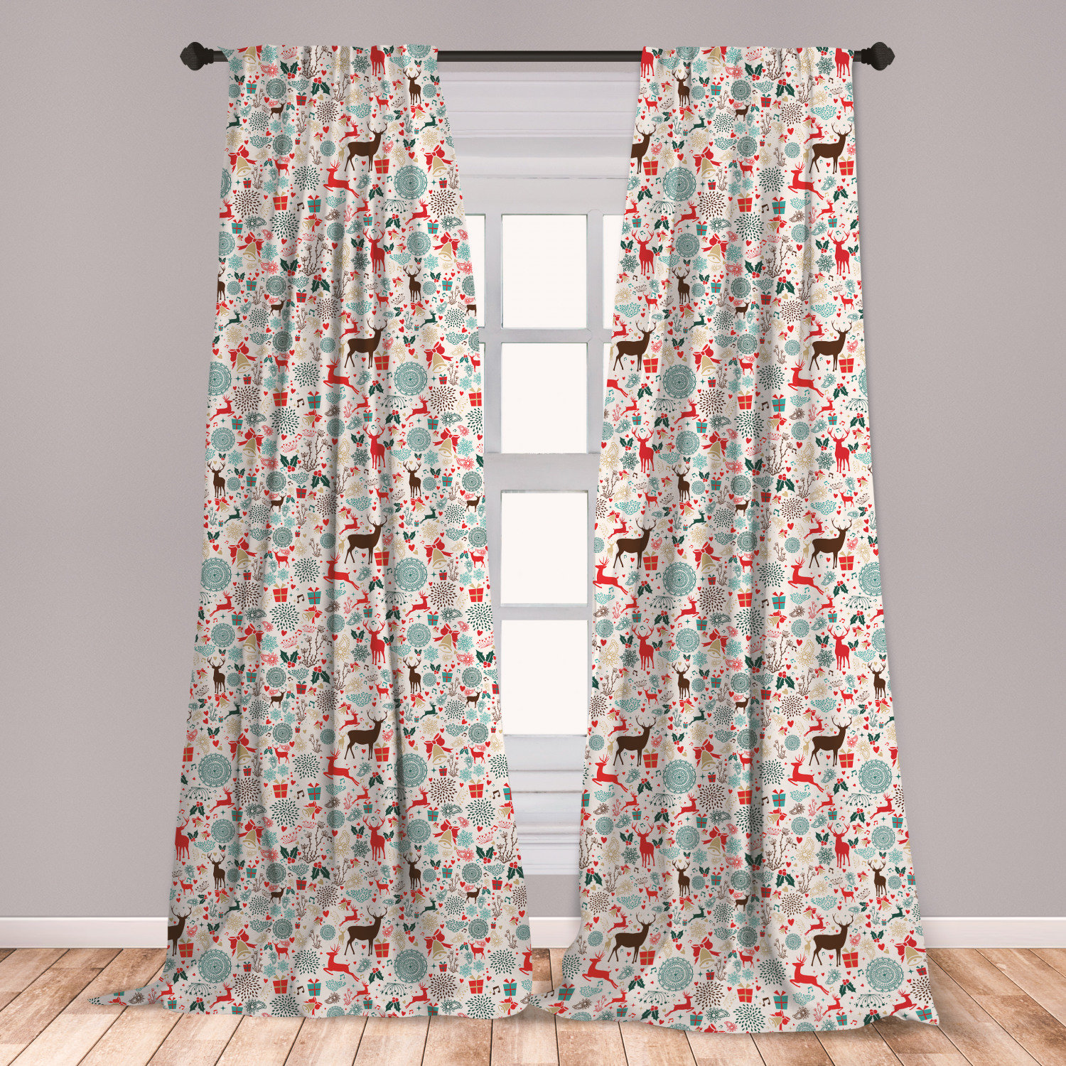 East Urban Home Christmas Floral Room Darkening Rod Pocket Curtain