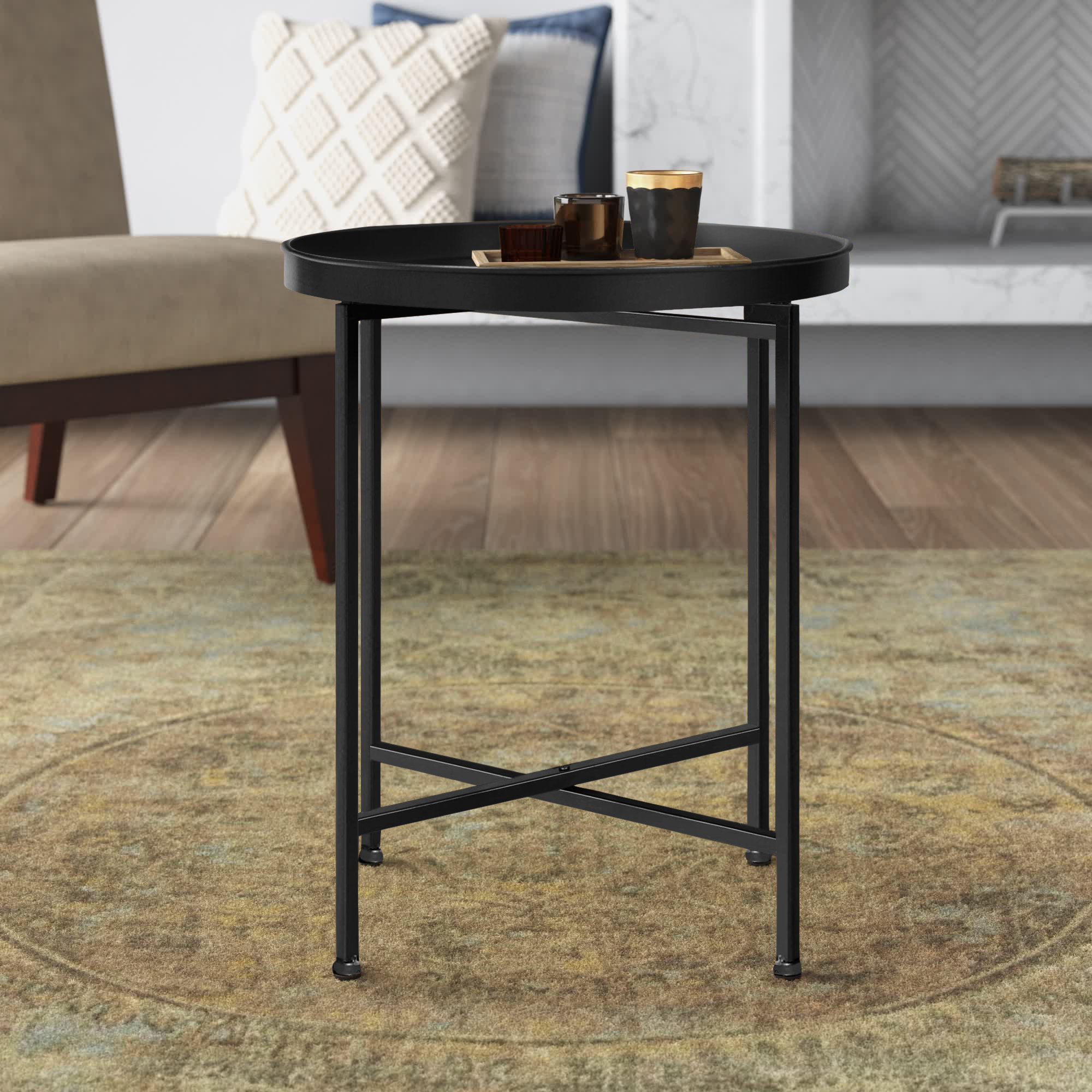 Mistana™ Alvis 22'' Tall Iron Tray Top Cross Legs End Table & Reviews Wayfair