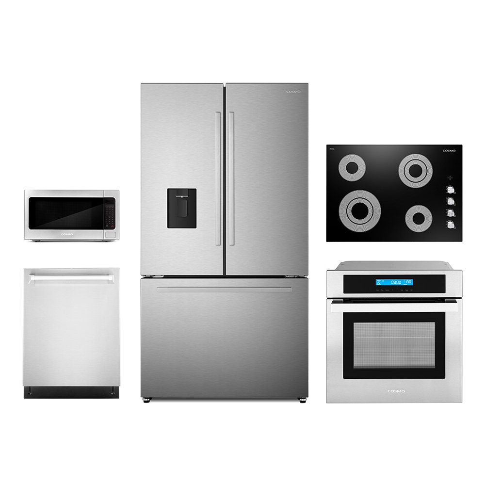 Cosmo 5 Piece Kitchen Appliance Package with French Door Refrigerator