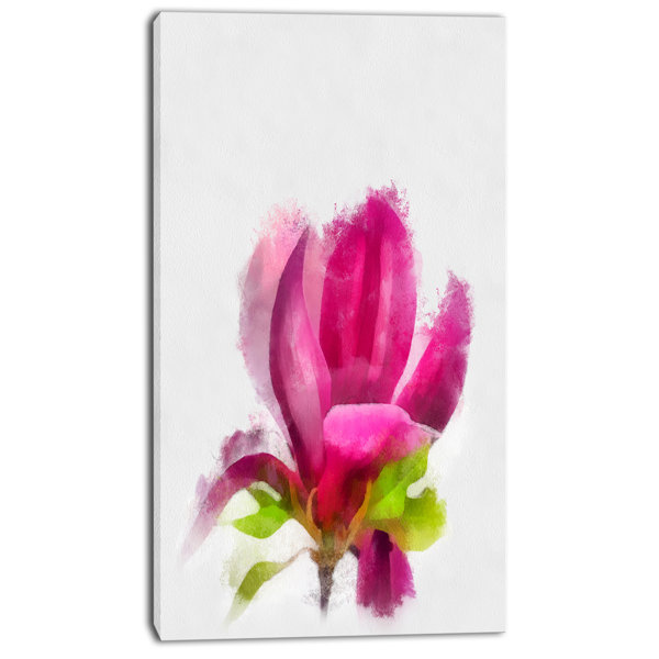 Designart Full Bloom Pink Magnolia Flower Painting Print On