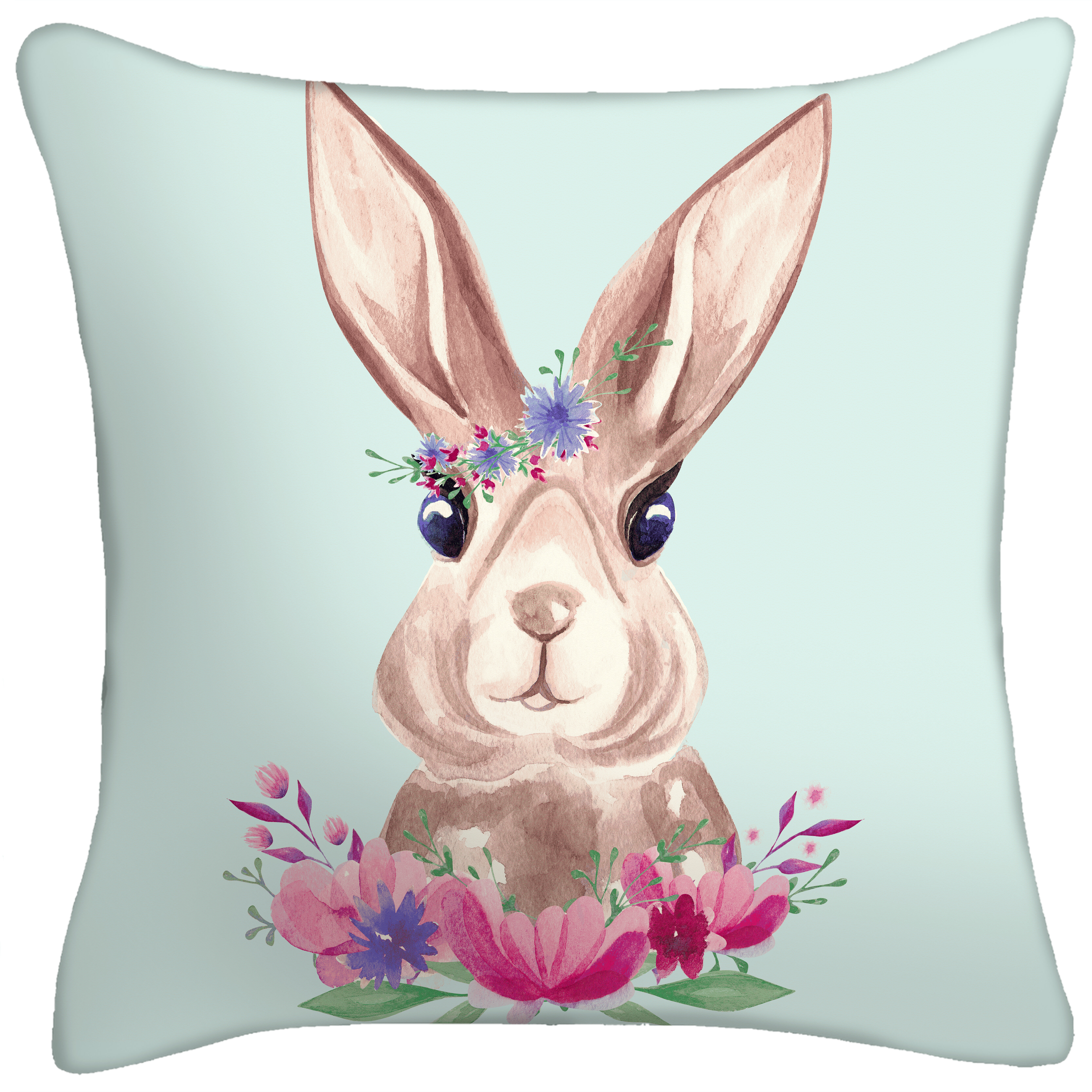 All Smiles Easter Decor Throw Pillow Covers Rabbit Bunnies with Eggs Outdoor Decorations Set of 4 Purple Flowers Spring Decorative Themed Cushion Covers 18x18