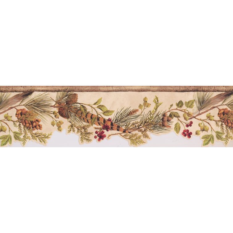 Loon Peak Hollingsworth Pine Cones Feather Gooseberry Currant Coconut 15 L X 6 25 W Wallpaper Border Wayfair