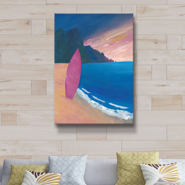 Surfboard On Beach Acrylic Painting Print On Wrapped Canvas Joss Main