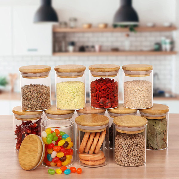IMMENCE Glass Jars Set,Upgrade Spice Jars With Wood Airtight ...