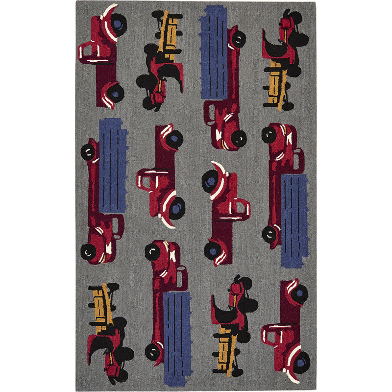Zoomie Kids Bledsoe Hand Hooked Wool Gray Red Blue Area Rug Wayfair