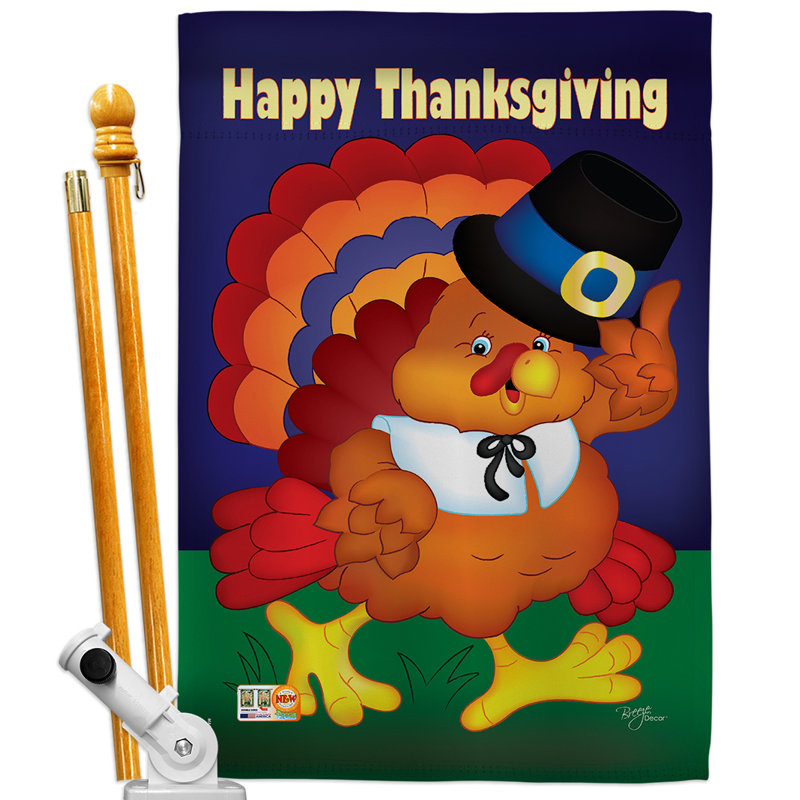 Breeze Decor Bo Happy Thanksgiving Turkey 2 Sided Polyester 40 X 28 In Flag Set Wayfair