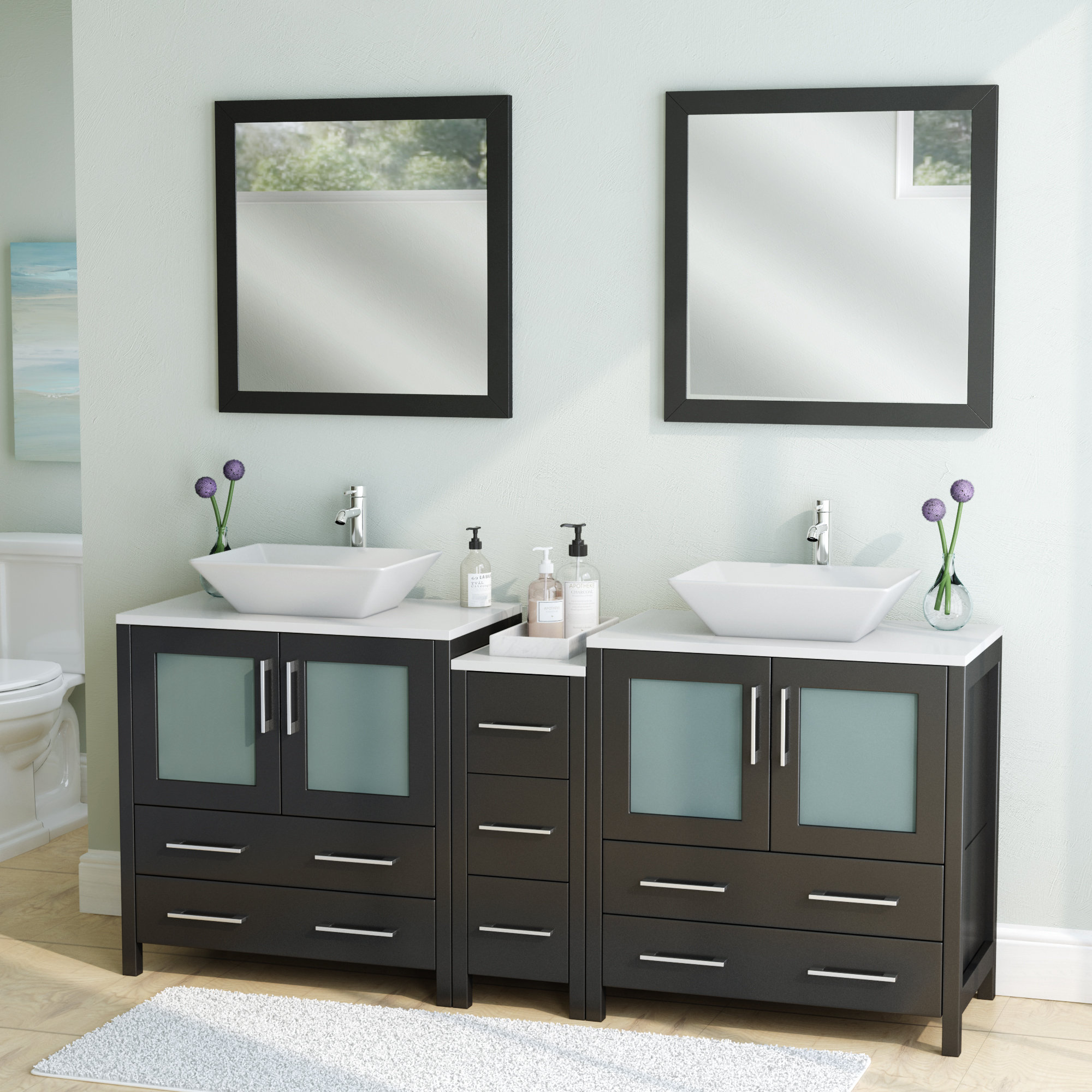 Wade Logan® Karson Framed 29.9" Double Bathroom Vanity Set with Mirror & Reviews Wayfair