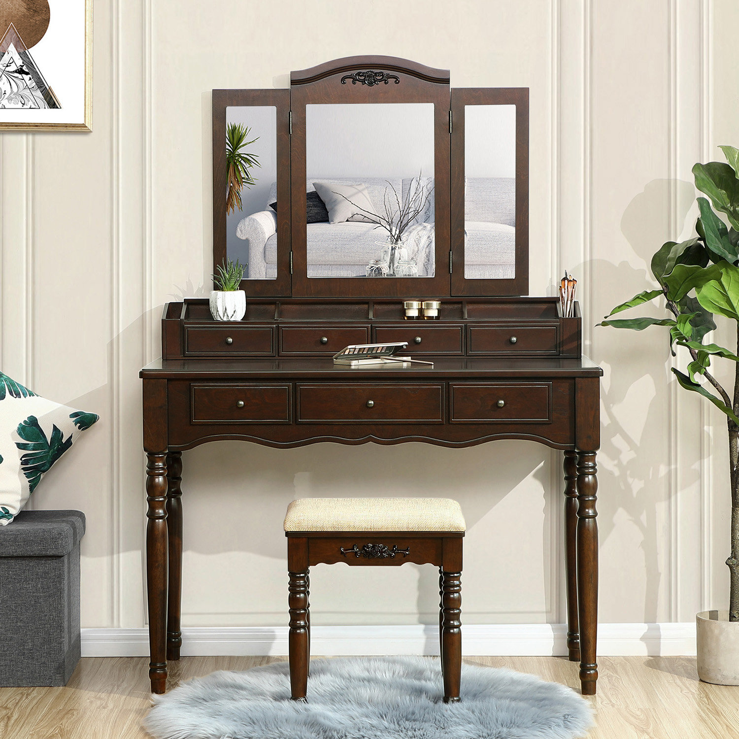 House of Hampton® Soares 42.5'' Wide Vanity Set with Stool and Mirror & Reviews Wayfair