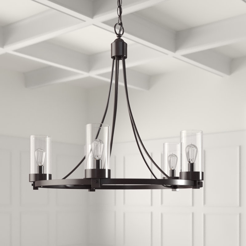 Janette 5 Light Shaded Wagon Wheel Chandelier Reviews Joss Main
