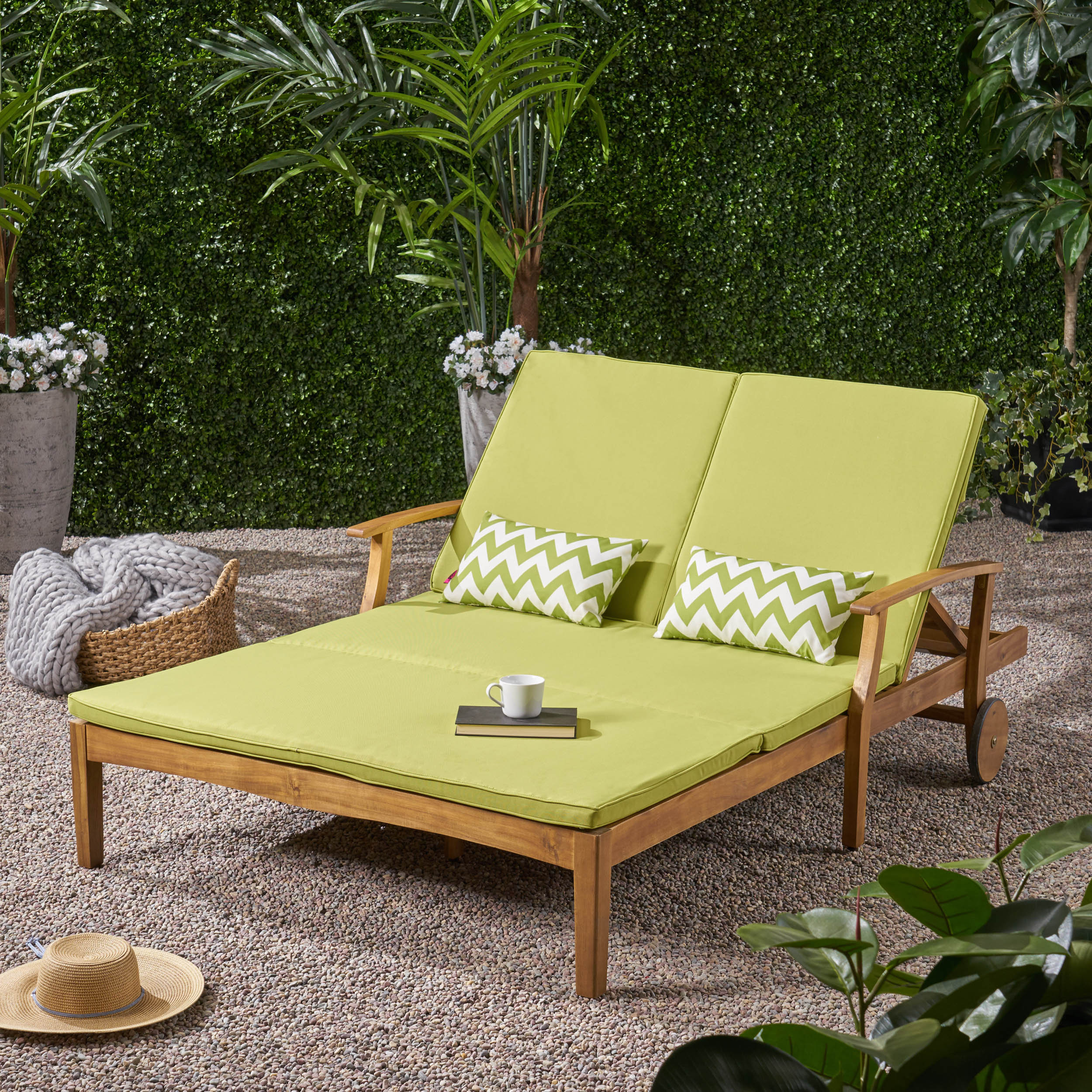 Cara Double Reclining Teak Chaise Lounge With Cushion Reviews Joss Main