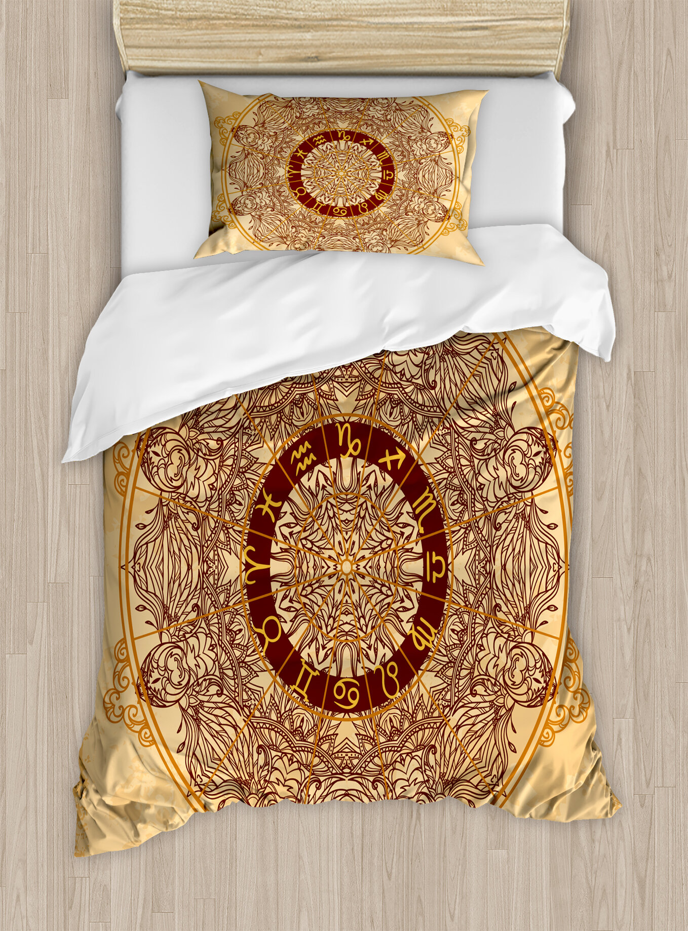 Double Bed Duvet Cover Set Celestial Horoscopes Black Gold Yellow