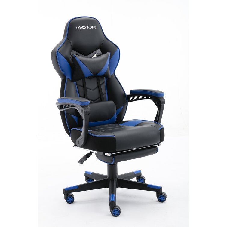 Executive Office Racing Gaming Chair Swivel Computer Desk Recliner Leather Blue 