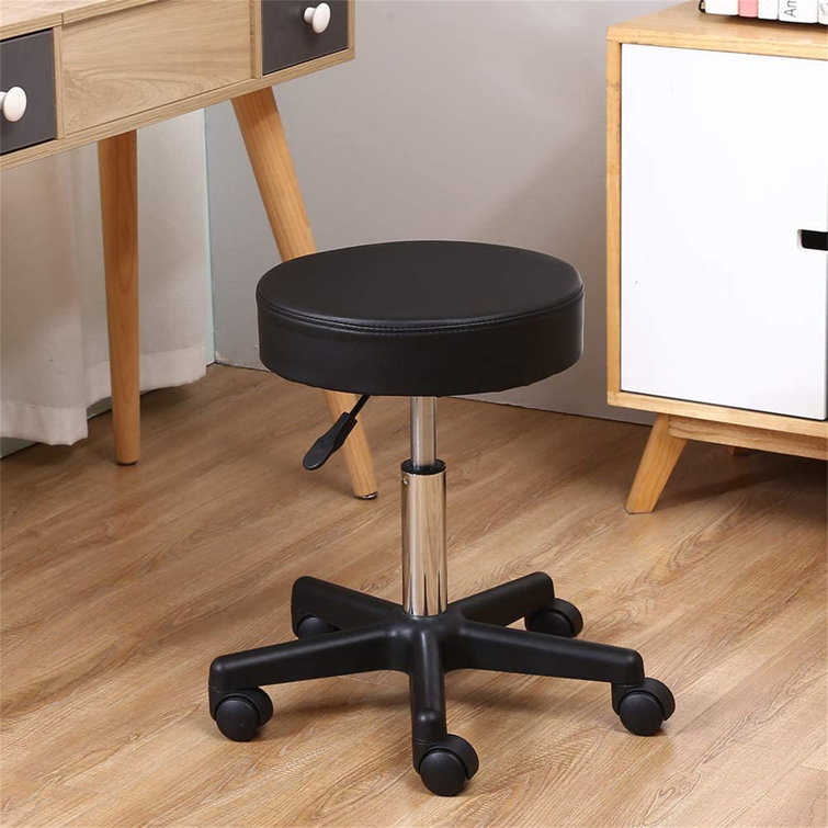 Round Rolling Stool PU Leather Height Adjustable Swivel Drafting Work SPA  Salon Stools Chair With Wheels