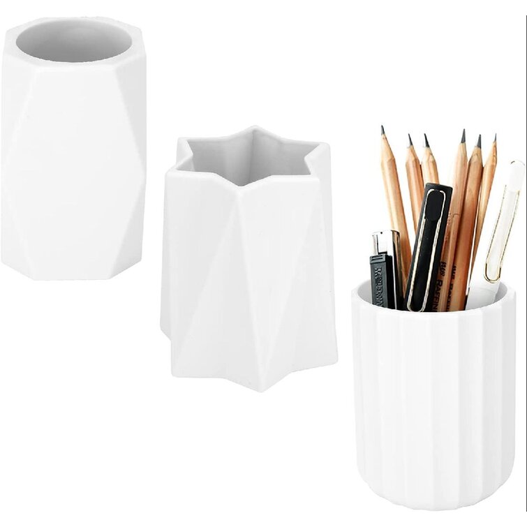 White 2 Pack Silicone Pencil Holder Geometric Pen Cup Case Makeup Brush Holder Stand for Office School Home Desk Stationery Organizer 