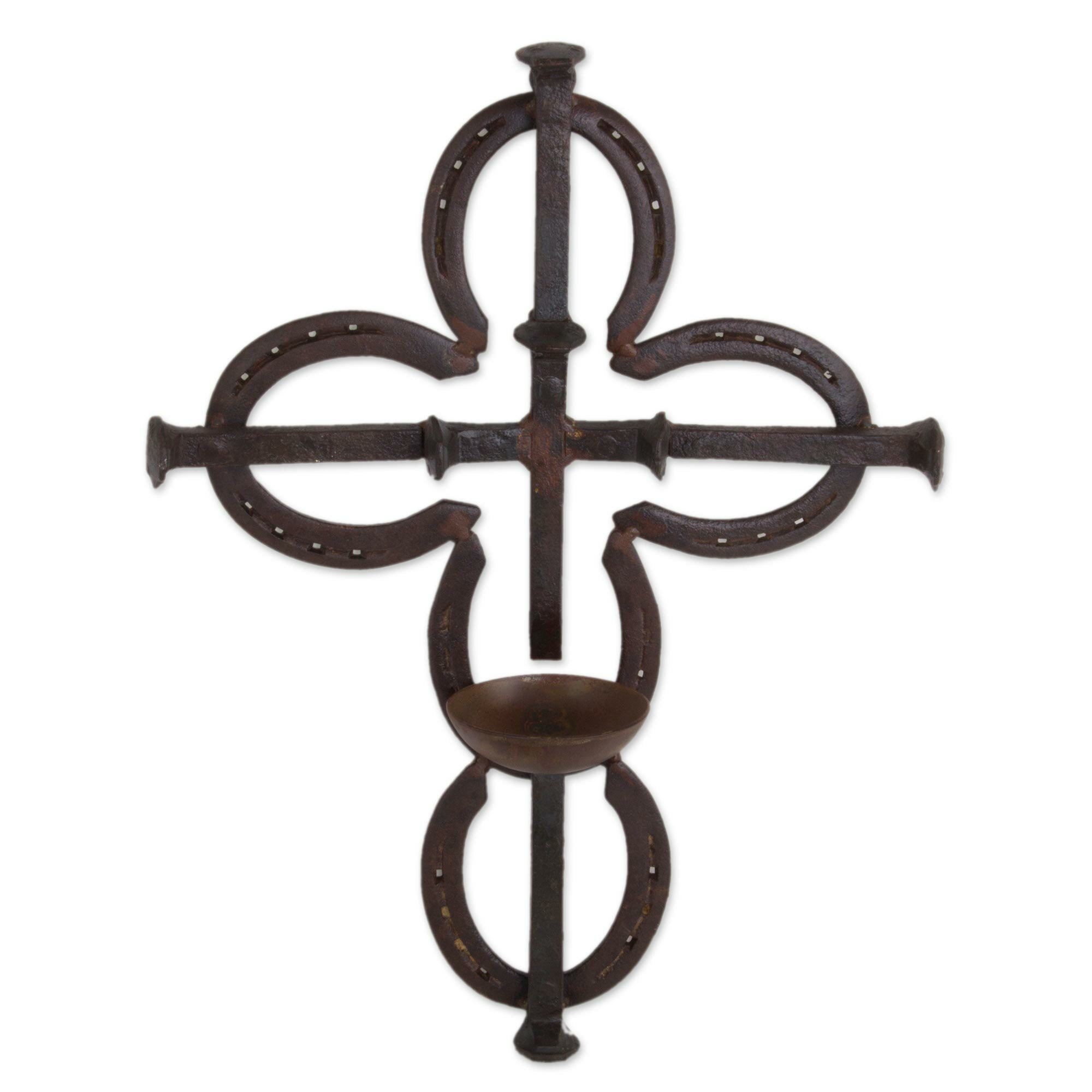 Novica Sign Of The Cross Metal Art Upcycled Railroad Spikes And