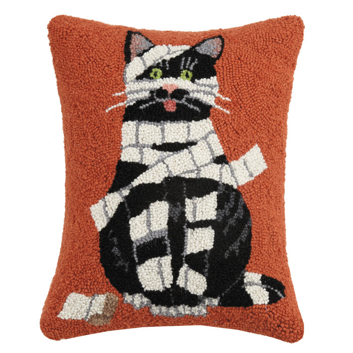 The Holiday Aisle Mcgonigal Wrapped Mummy Cat Hook Wool Lumbar Pillow Wayfair