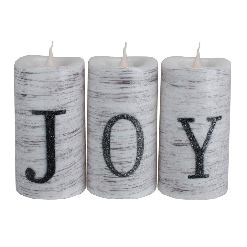 Northlight 3 Piece Joy Led Christmas Decorations Unscented Pillar Candle Set Reviews Wayfair