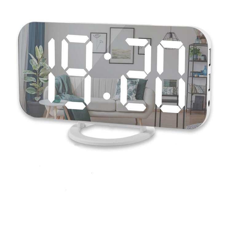 Ivy Bronx Digital Clock,6" Large LED With Dual USB Ports | Auto Dimmer Mode | Easy Snooze Function, Modern Mirror Desk Wall Clock For Home Office For All
