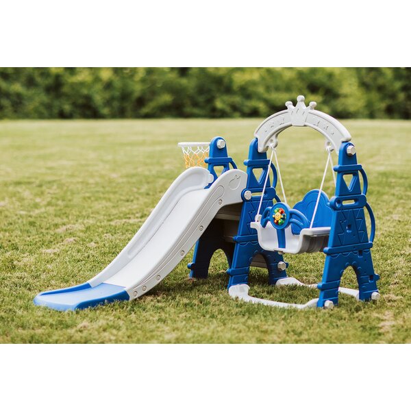 from US, Blue Kids Freestanding Slide 3-in-1 Climbers and Slides Set with Basketball Hoop and Climbing Stairs,Backyard Play Slide Climberfor Indoor and Outdoor Use 