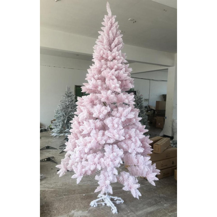 Flocked Pink Christmas Tree The Holiday Aisle Pink Artificial Snow Flocked Christmas Tree 8ftfull Tree Withmetal Stand Wayfair