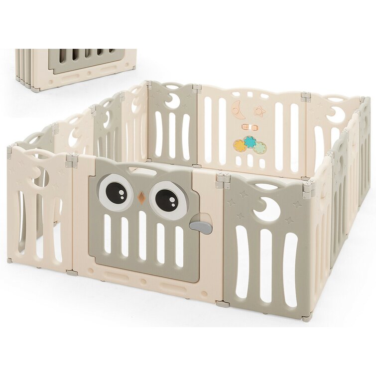 Baby Playpen Foldable 16 Panel Activity Center Safety Playard with Lock Door,Kids Fence Indoor Outdoor,Free Installation,Double Layer Clasp and Anti-Slip Base for Children 10 Months~6 Years Old