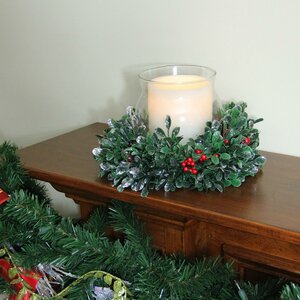 Boxwood and Berry Tipped Christmas Glass Hurricane