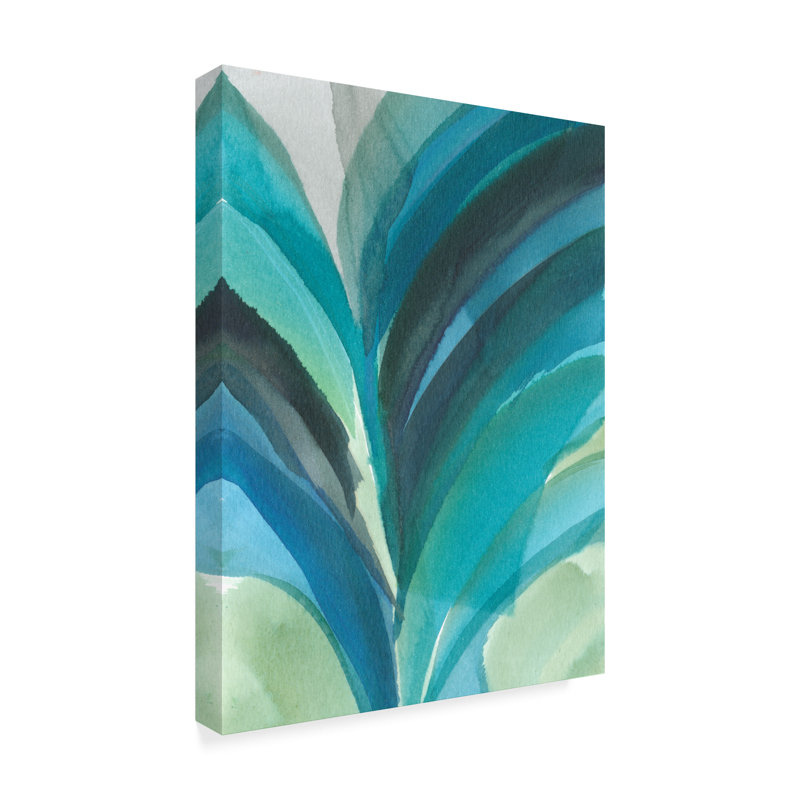Ebern Designs Big Blue Leaf Ii Watercolor Painting Print On