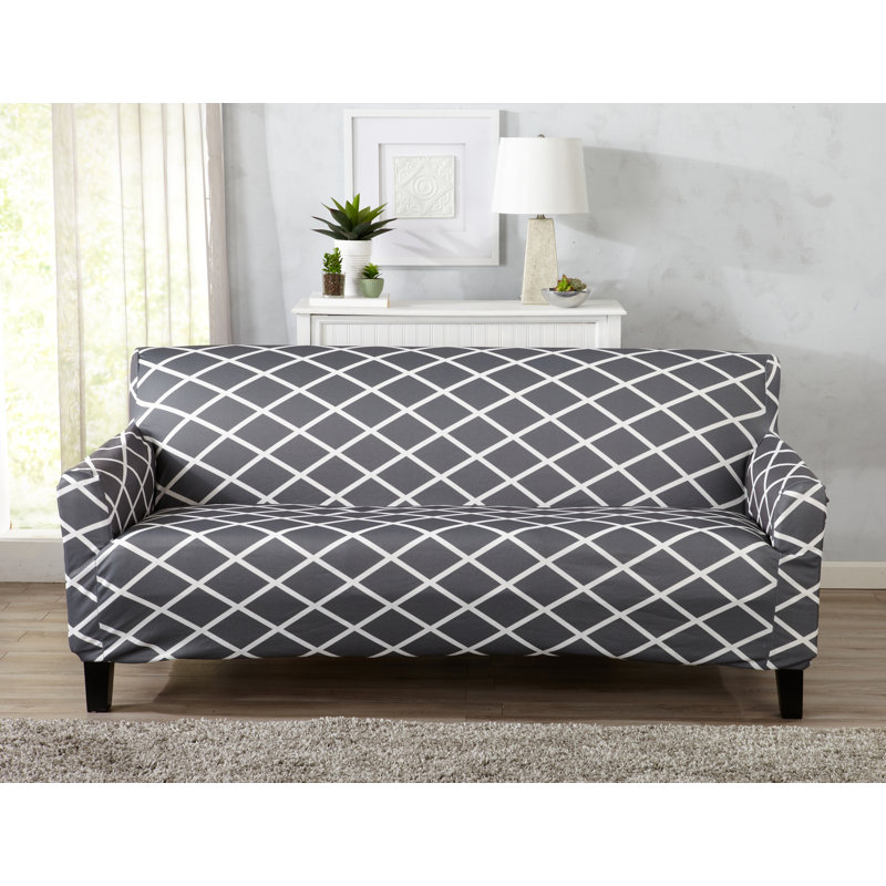 Winston Porter Form Ing Stretch Diamond Printed Sofa Slipcover Form Ing Stretch Diamond Printed Sofa Slipcover