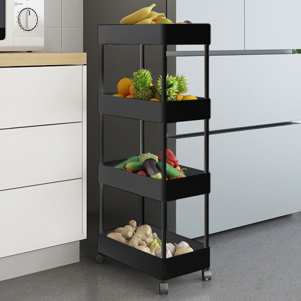 for Kitchen 3 Tier Metal Rolling Utility Cart Black Storage Cart Craft Cart Organizer with Handles Office Storage Mesh Basket and Brake Wheels Laundry Room Bathroom Easy Assemble Bedroom 