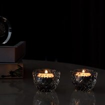 Perfect Gift Twin Crystal Black Crush Diamond 2 Candles Tealight Holder Stand 