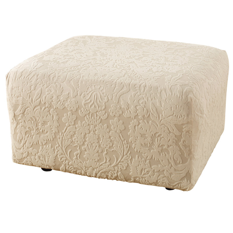 Sure Fit Stretch Jacquard Damask Box Cushion Ottoman Slipcover
