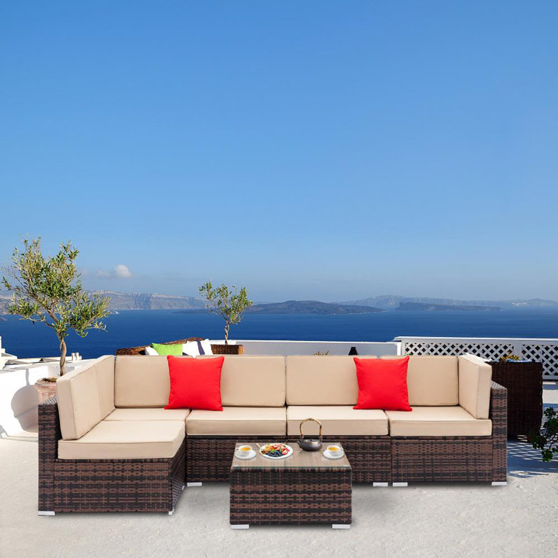 Latitude Run® Aleighna 6 Piece Rattan Sectional Seating ...