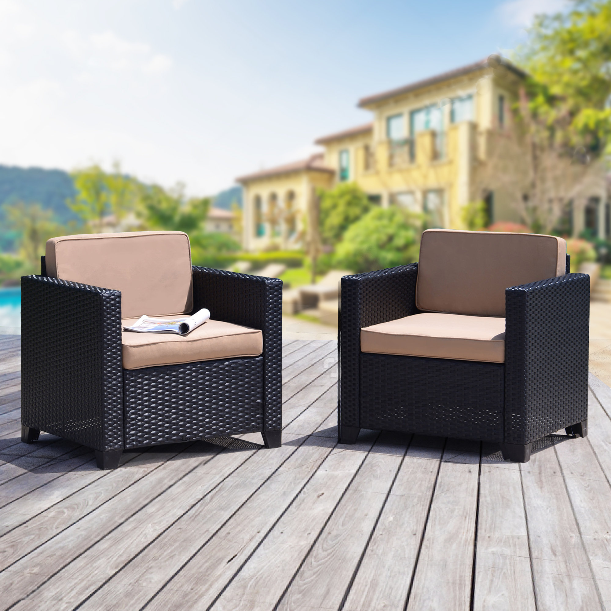 Zipcode Design Nimmons Rattan Patio Chairs With Cushions Wayfair