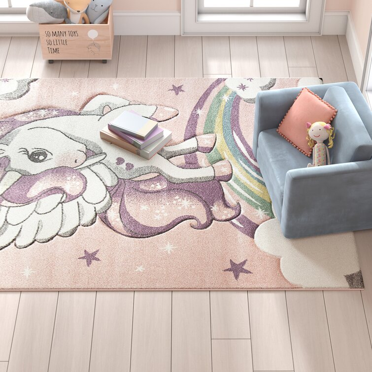 Kids Unicorn Rug Nursery Playmat Carpet Beige Bedroom Playroom Mats Girls Boys