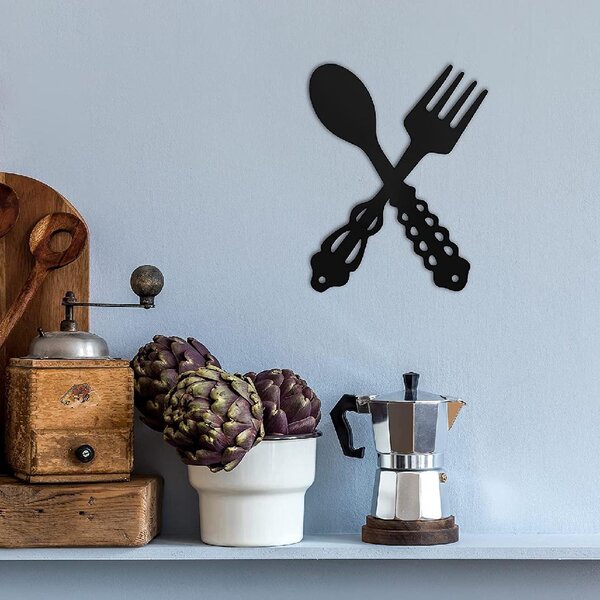 Cast Iron Fork and Spoon Utensils Kitchen Wall Decor Farmhouse Rustic Metal