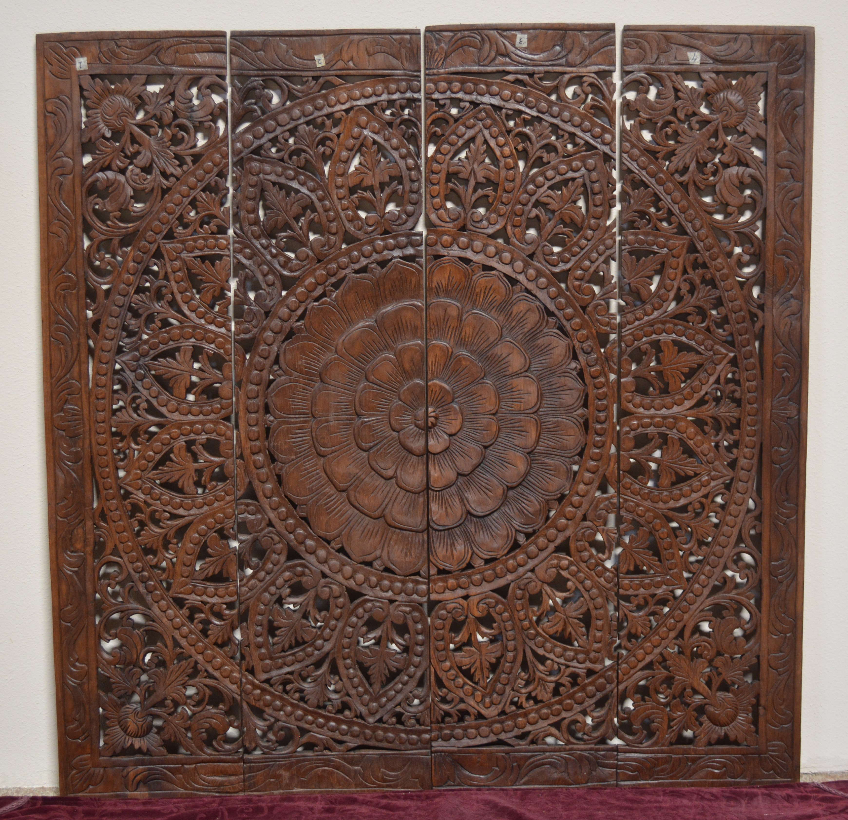 Home and Garden Direct 4 Piece HandCarved Solid Wood Wall Décor Set