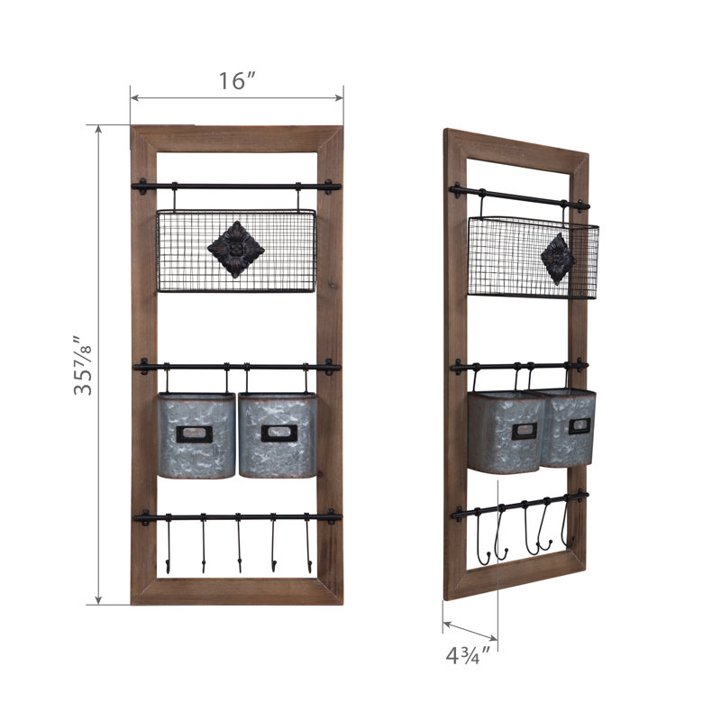 Gracie Oaks Asuka Metal And Wood Wall Organizer With Baskets And