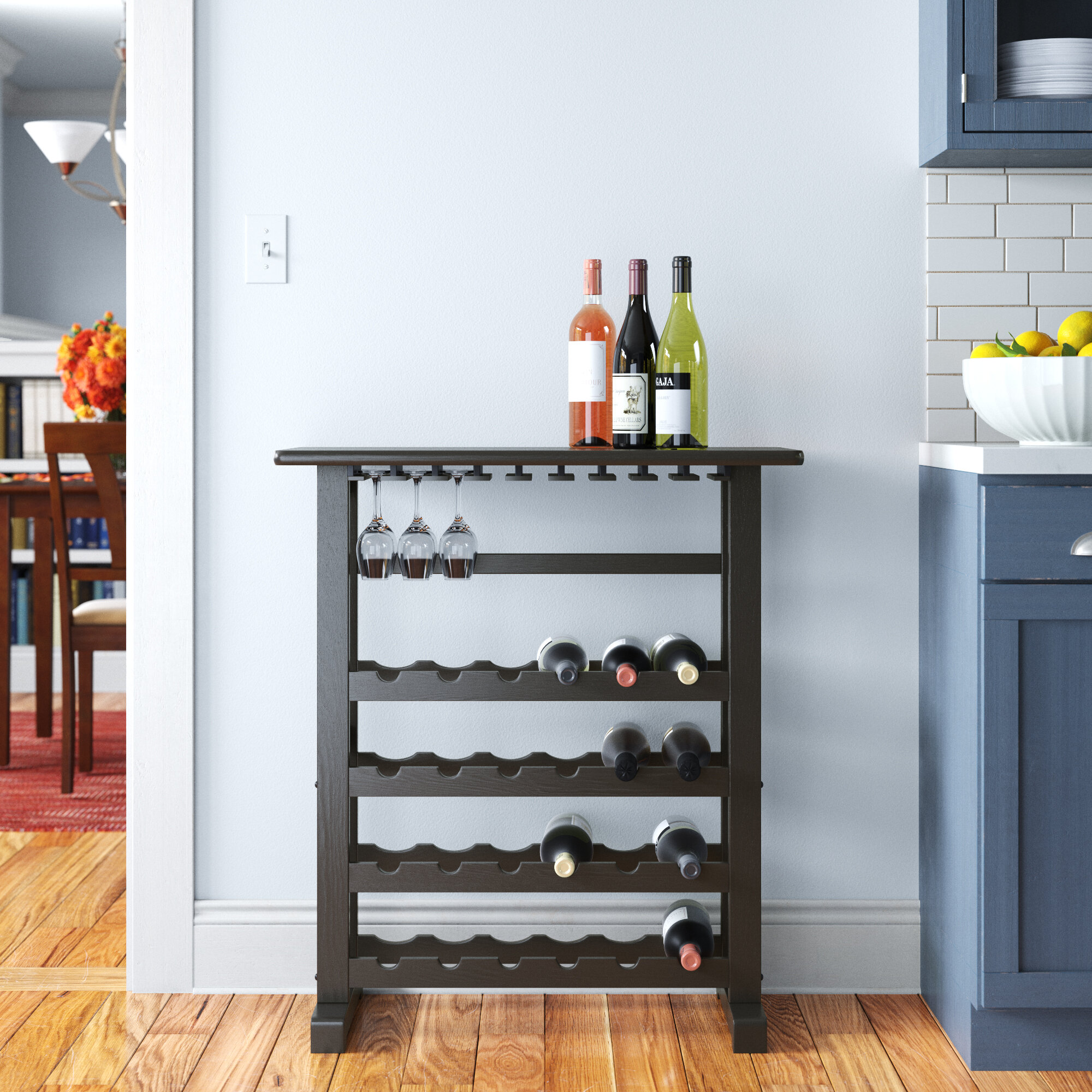 Wine Rack 48-Bottle Antiqued Steel & Wood Accent Antiqued Steel & Wood Combines Function with Elegance for Attractive Wine Storage. 