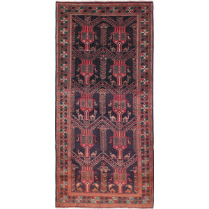 One-of-a-Kind Finest Baluch Wool Hand-Knotted Black/Red Area Rug