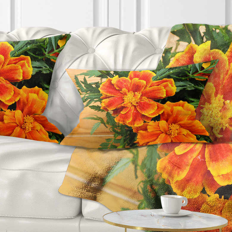 East Urban Home Floral Marigold Flower On Wooden Background Lumbar Pillow Wayfair Ca