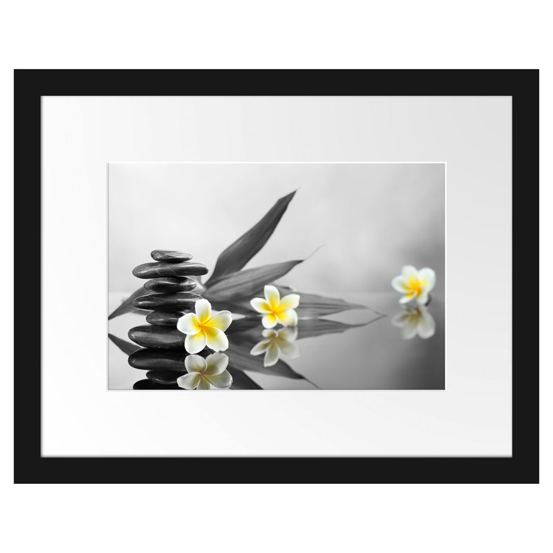 East Urban Home Monoi Blossoms Zen Stone Tower Framed Photographic Art